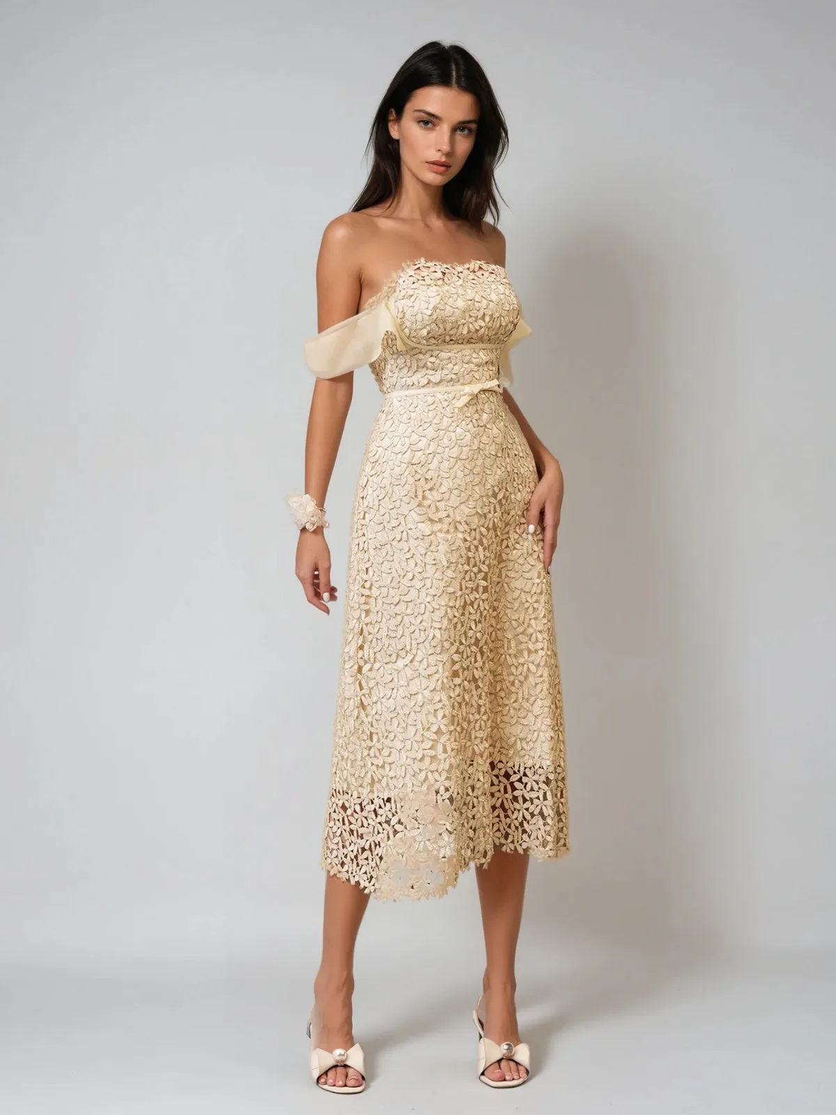 Geyren Off Shoulder Embroidered Midi Dress sold by Mew Mews product image thumbnail 3