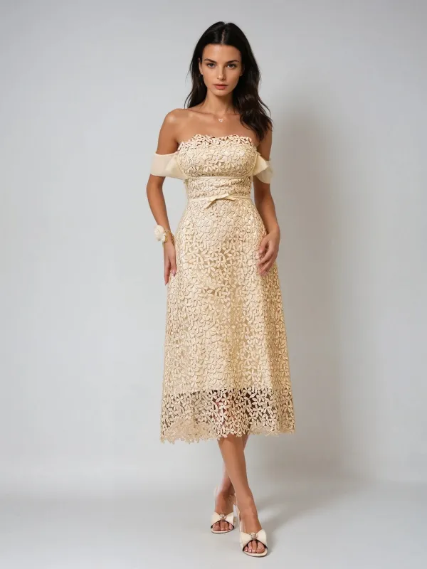 Geyren Off Shoulder Embroidered Midi Dress sold by Mew Mews