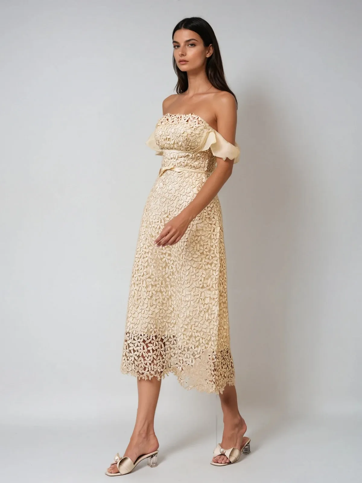 Geyren Off Shoulder Embroidered Midi Dress sold by Mew Mews product image thumbnail 5