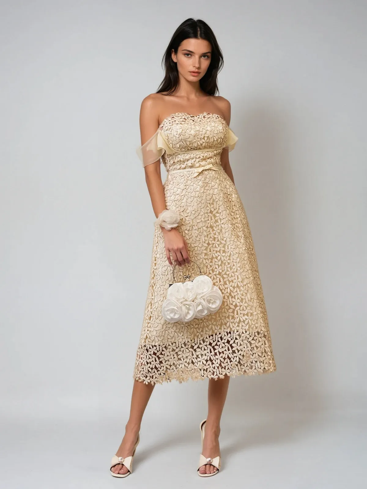 Geyren Off Shoulder Embroidered Midi Dress sold by Mew Mews product image thumbnail 4