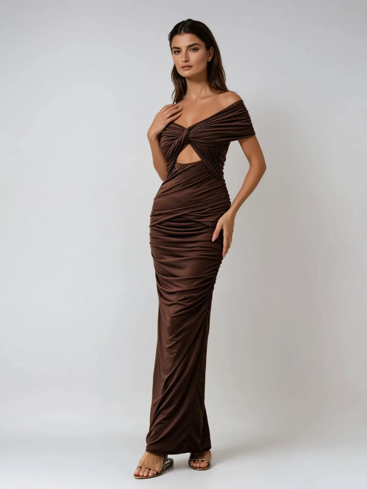 Faelys Off Shoulder Cutout Ruched Maxi Dress sold by Mew Mews product image thumbnail 3