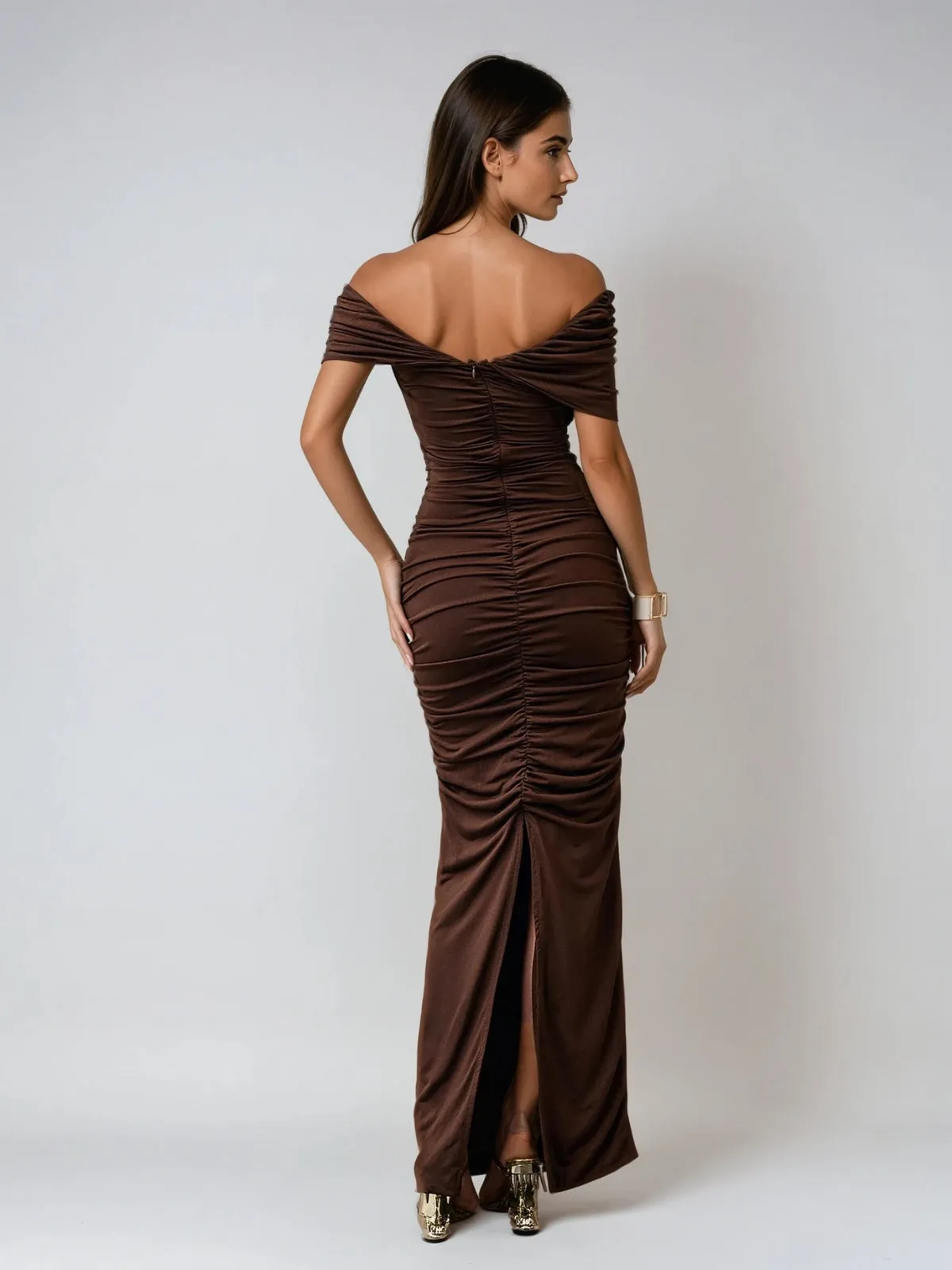 Faelys Off Shoulder Cutout Ruched Maxi Dress sold by Mew Mews product image thumbnail 5