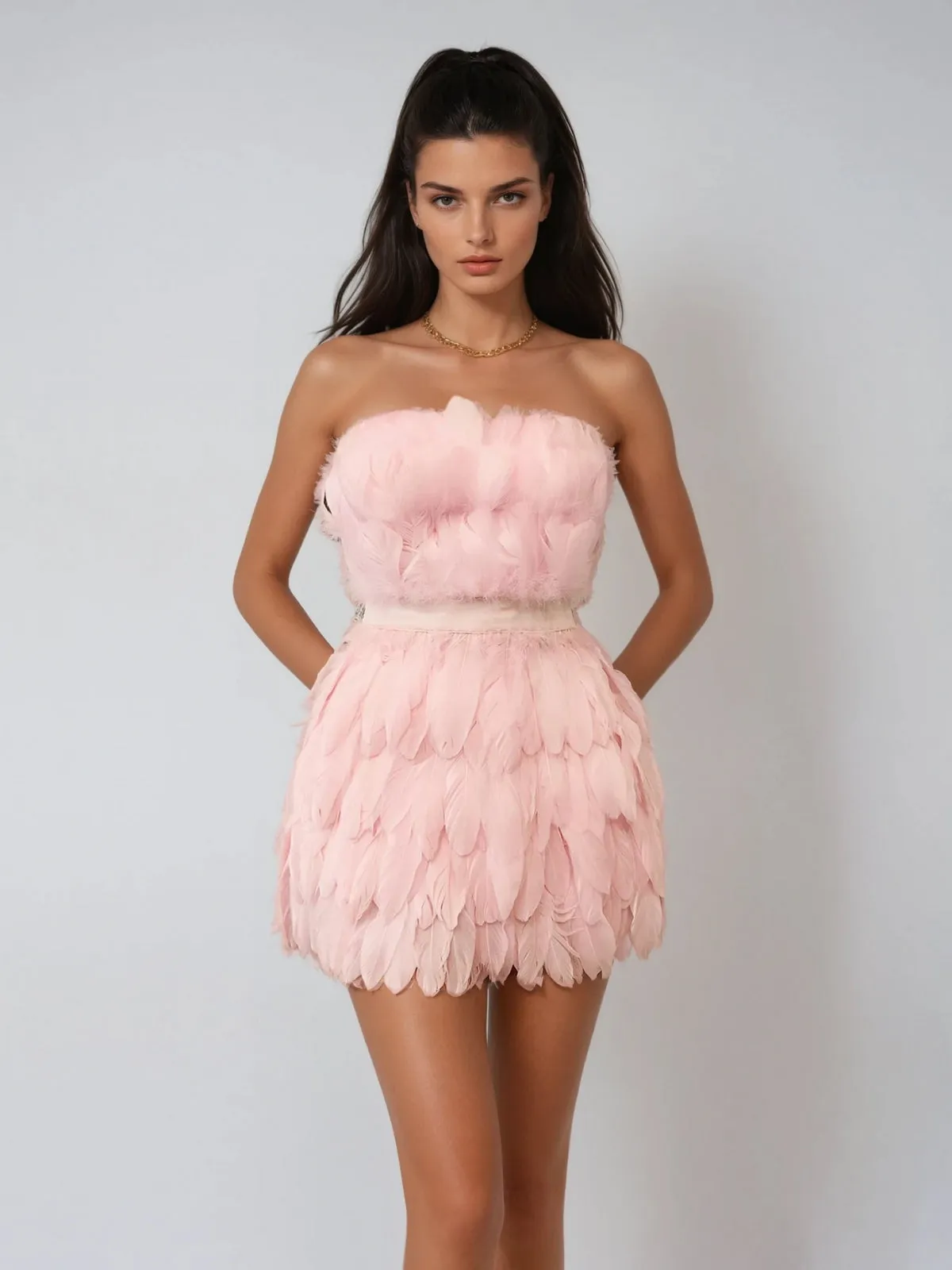 Gyrene Strapless Feather Mini Dress sold by Mew Mews product image thumbnail 3