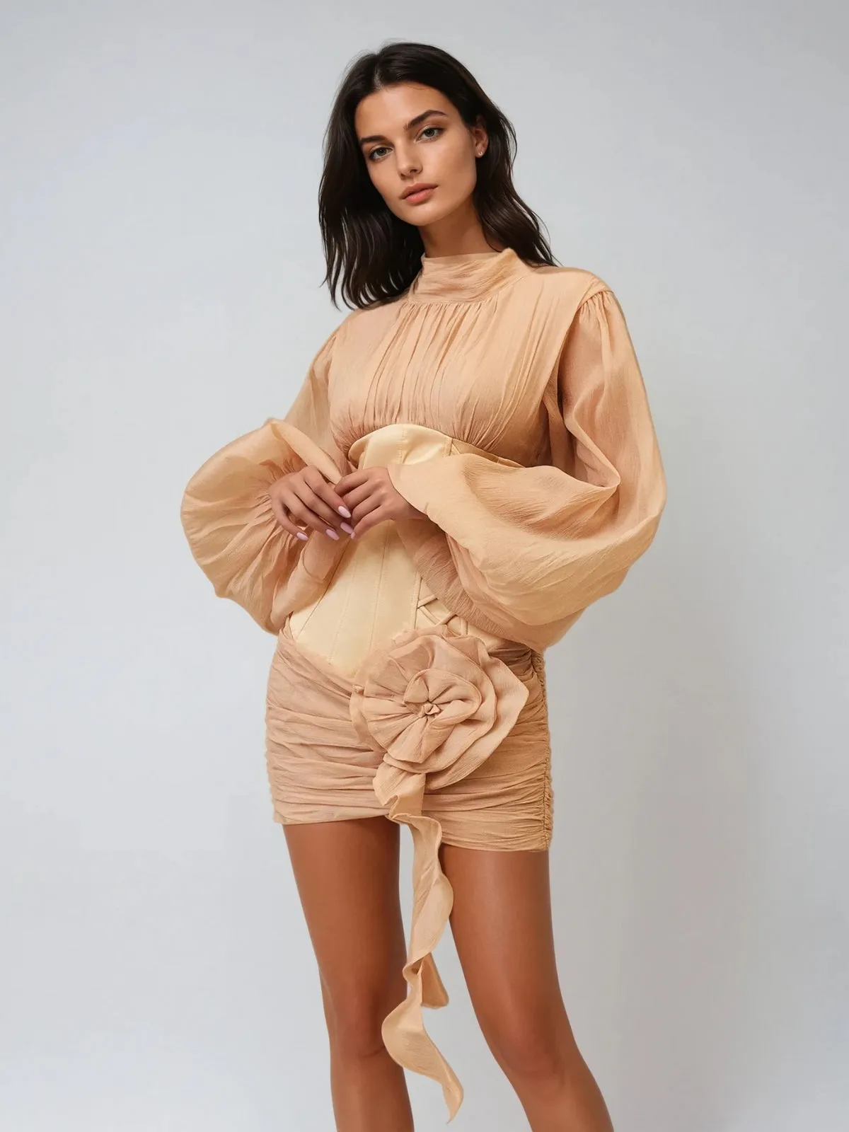 Gyrax Long Sleeve Corset Flower Mini Dress sold by Mew Mews product image thumbnail 4