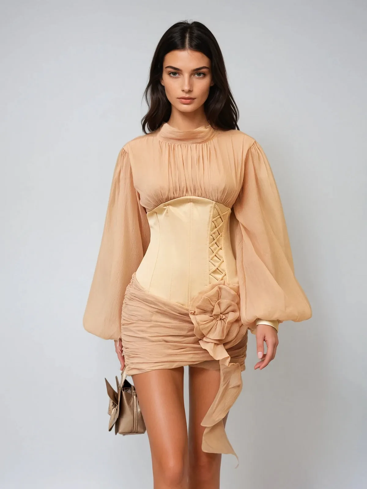 Gyrax Long Sleeve Corset Flower Mini Dress sold by Mew Mews product image thumbnail 2