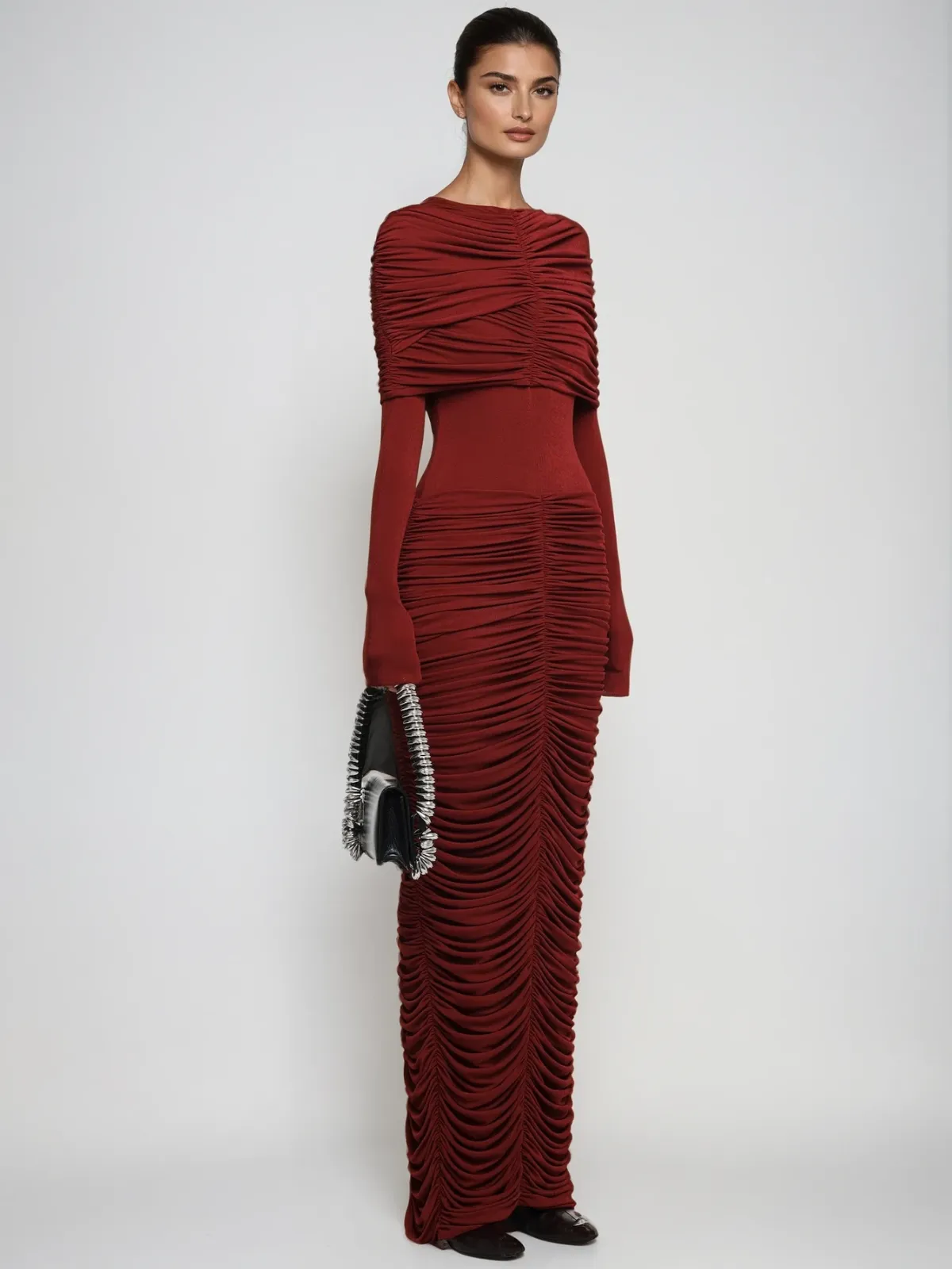 Liseli Long Sleeve Ruched Maxi Dress sold by Mew Mews