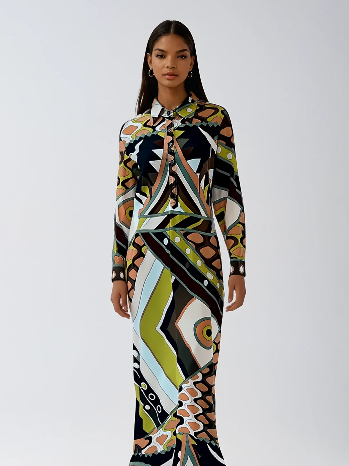 Lisbet Folded Collar Printed Maxi Dress sold by Mew Mews
