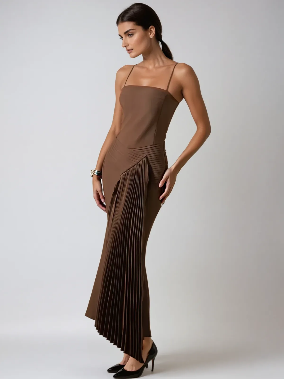 Lionel Spaghetti Pleated Maxi Dress sold by Mew Mews