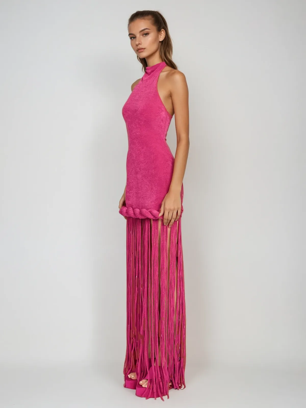 Litonya Halterneck Fringe Velvet Maxi Dress sold by Mew Mews product image thumbnail 2