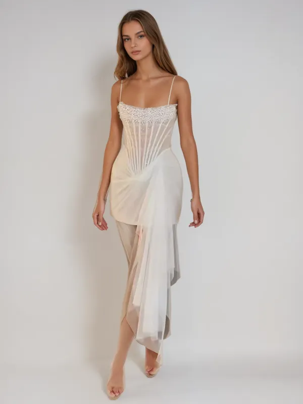 Lindley Strapless Pearl Draped Mini Dress sold by Mew Mews