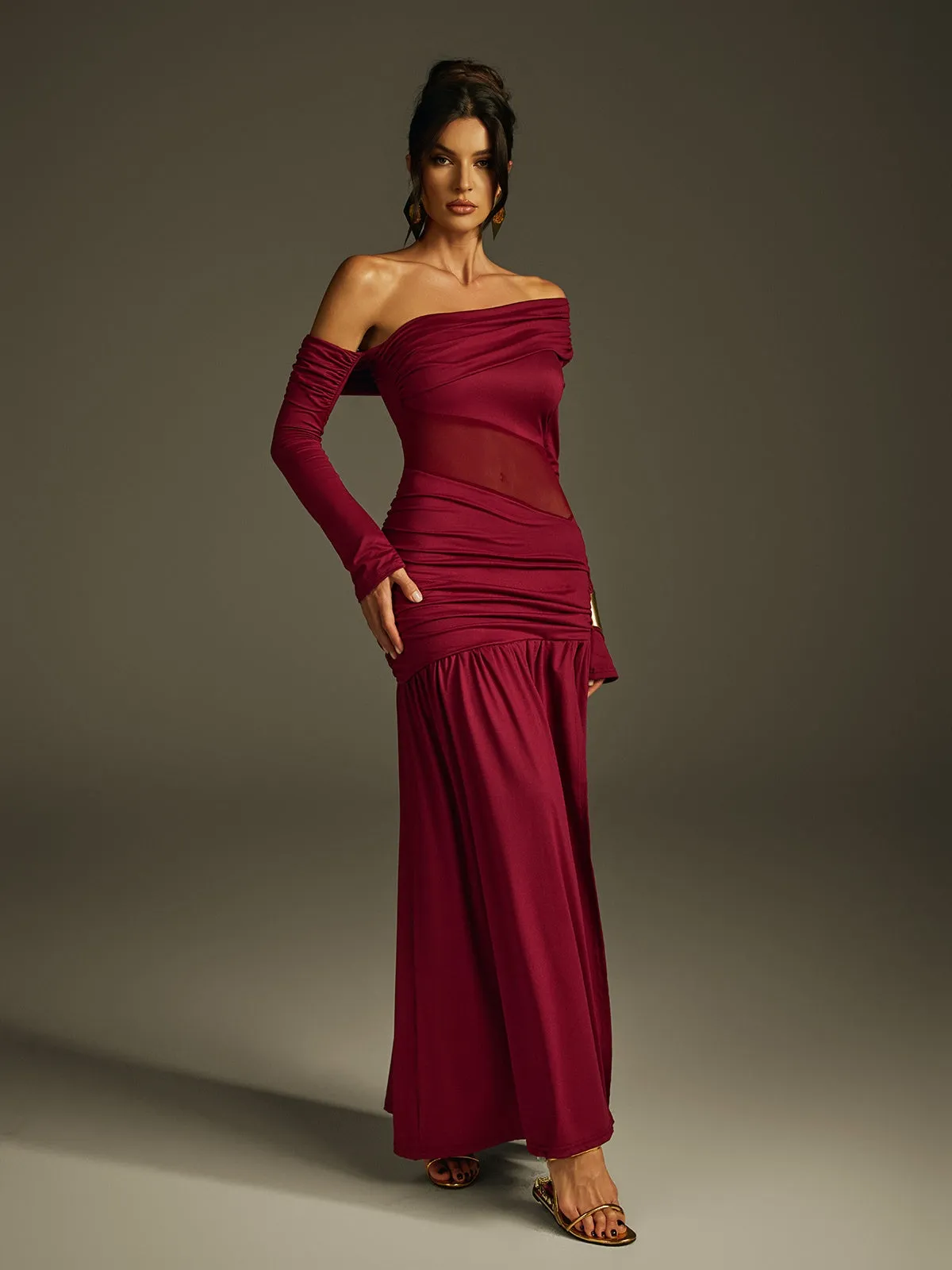 Jaelys One Shoulder Split Ruched Maxi Dress sold by Mew Mews product image thumbnail 4