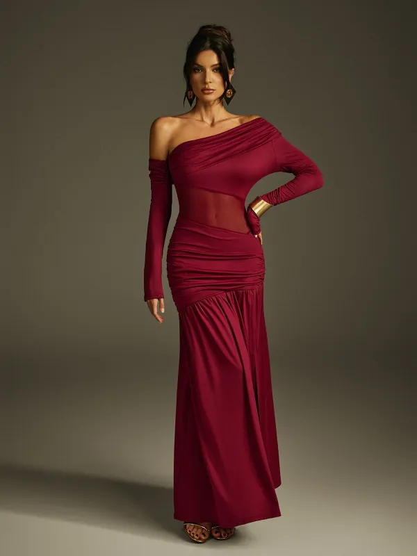 Jaelys One Shoulder Split Ruched Maxi Dress sold by Mew Mews