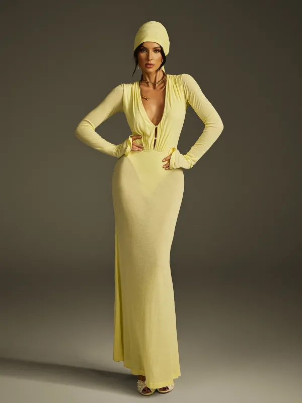 Saeltrix Plunge Neck Mesh Maxi Dress sold by Mew Mews