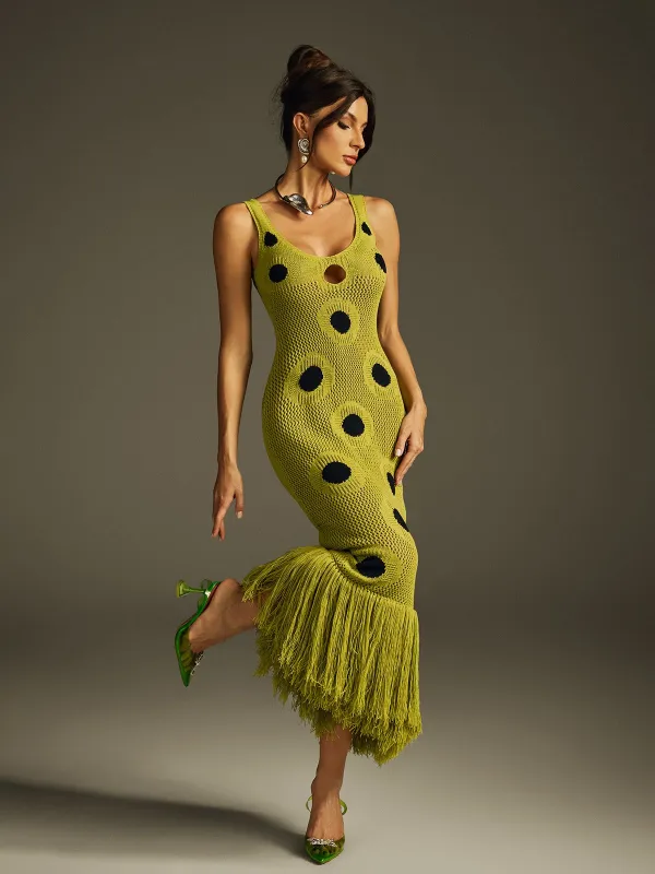 Gaelion Dot Fringe Knitted Midi Dress sold by Mew Mews