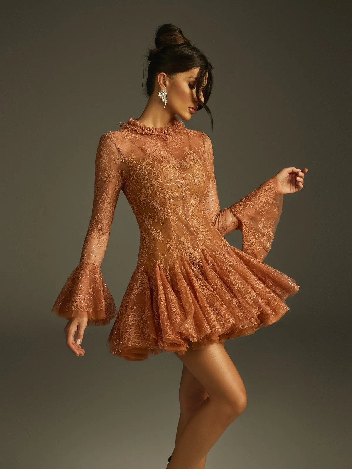 Ildrak Bell Sleeve Lace Sequin Mini Dress sold by Mew Mews product image thumbnail 3
