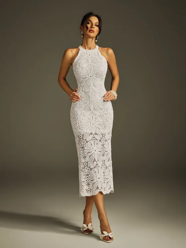 Hyren Halterneck Embroidered Midi Dress sold by Mew Mews