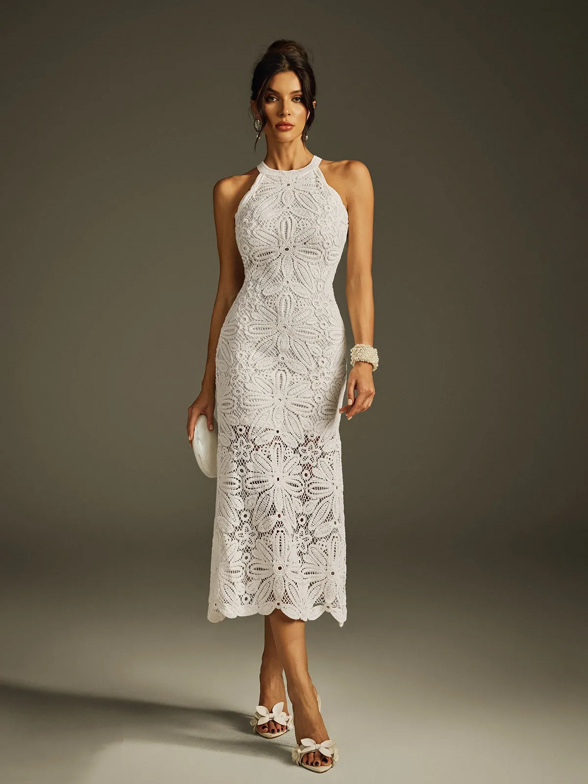Hyren Halterneck Embroidered Midi Dress sold by Mew Mews product image thumbnail 5