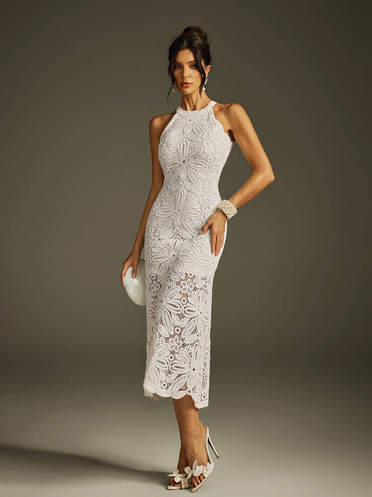 Hyren Halterneck Embroidered Midi Dress sold by Mew Mews product image thumbnail 4