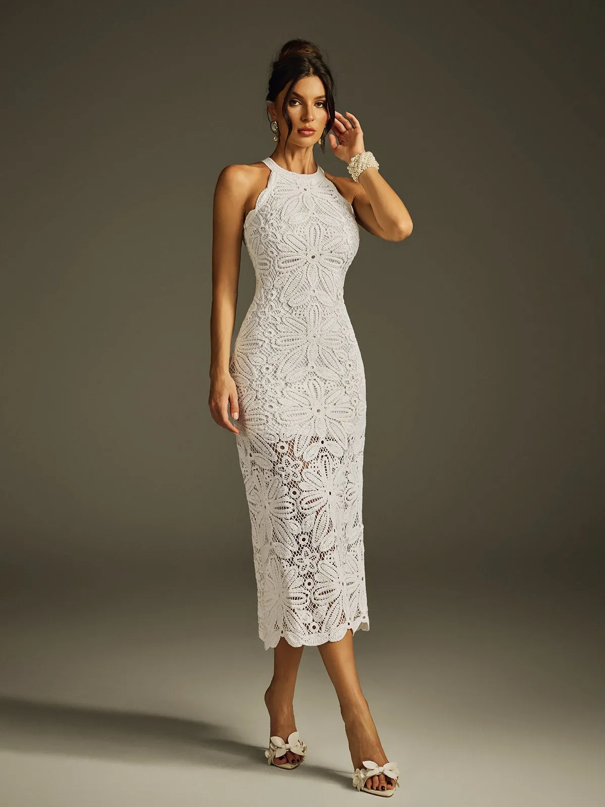 Hyren Halterneck Embroidered Midi Dress sold by Mew Mews product image thumbnail 3