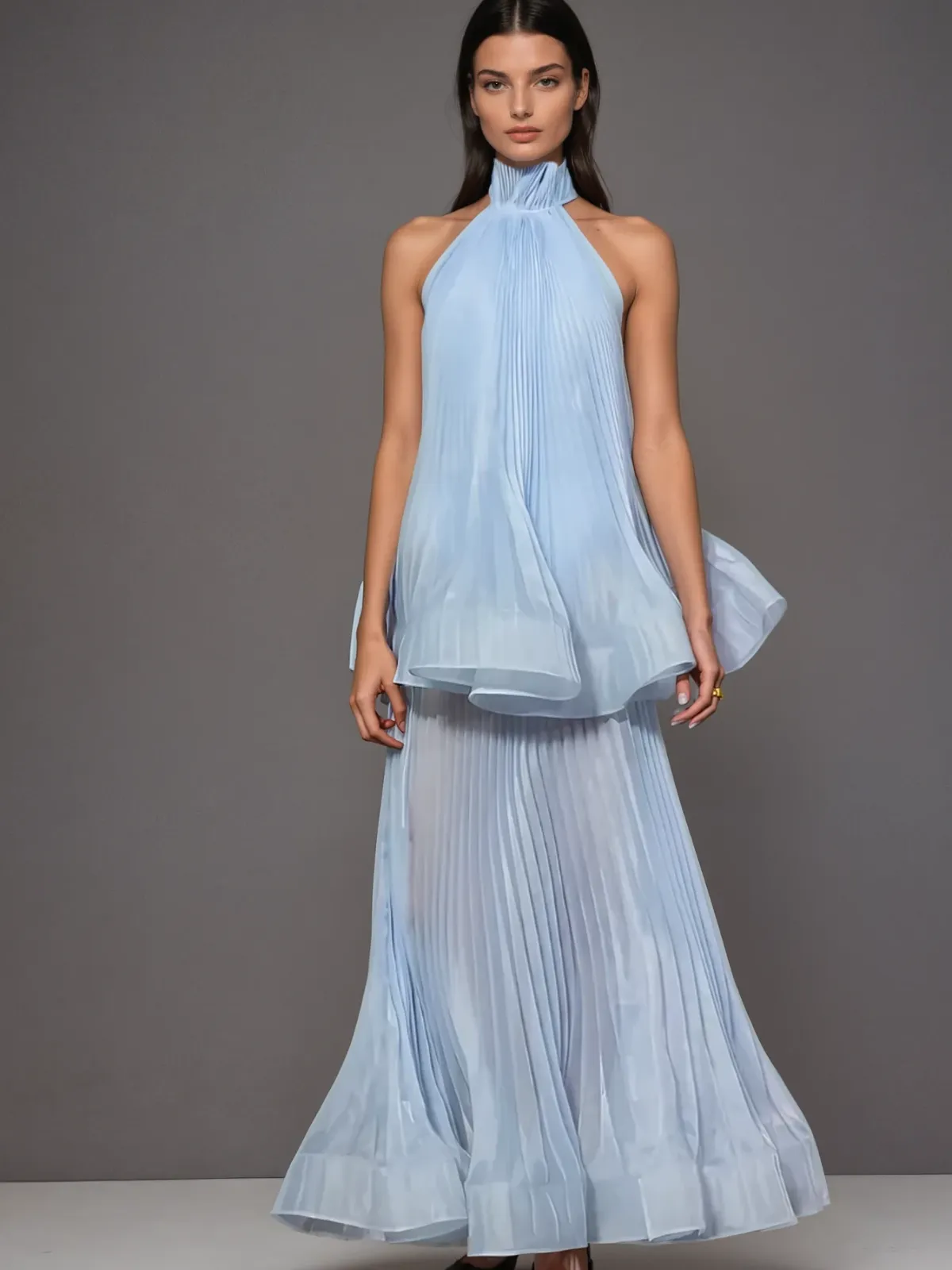 Lindita Halterneck Pleated Tiered Maxi Dress sold by Mew Mews product image thumbnail 3