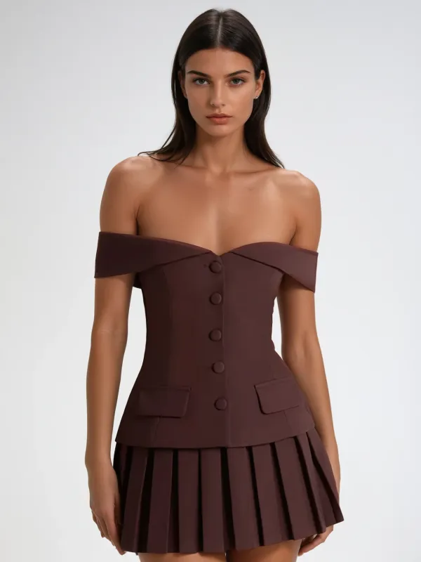 Lidwien Off Shoulder Pleated Mini Dress sold by Mew Mews