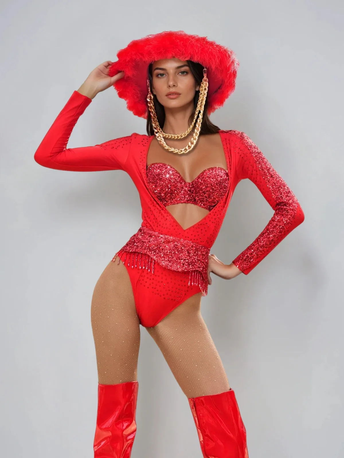 Myren Long Sleeve Rhinestone Cutout Bodysuit sold by Mew Mews product image thumbnail 3