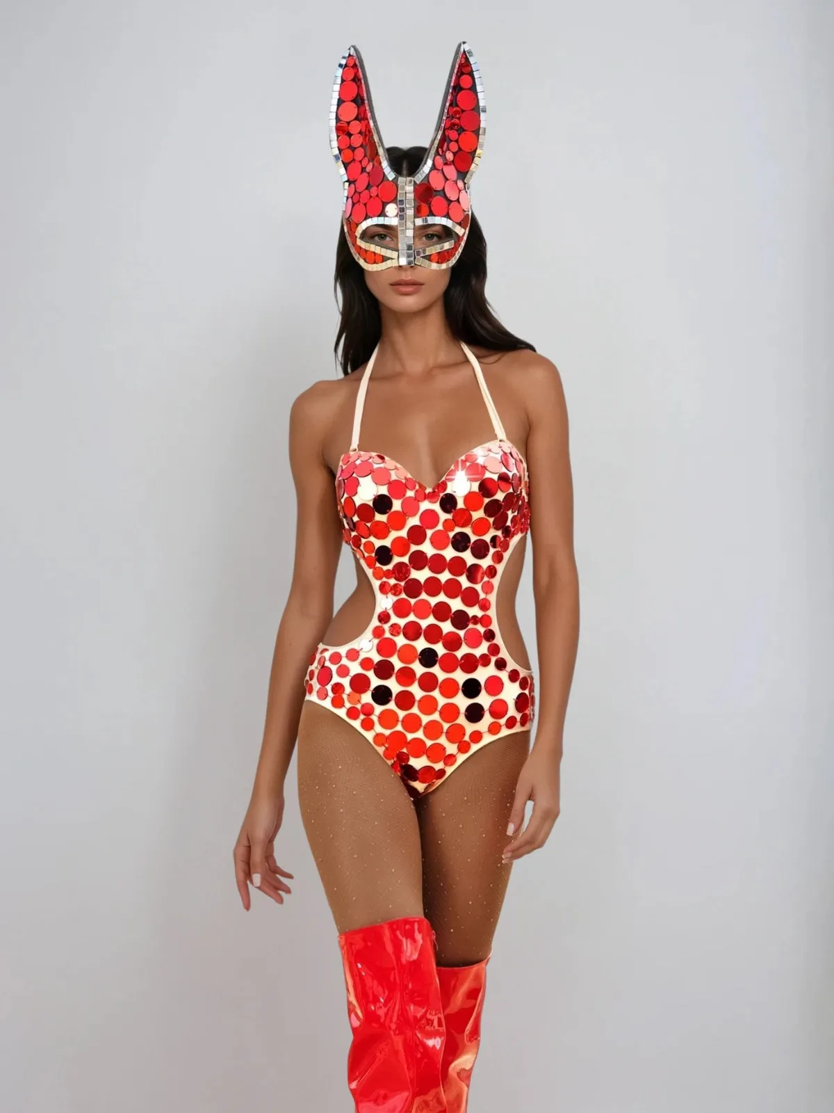 Maeris Halterneck Sequin Bodysuit In Red sold by Mew Mews product image thumbnail 2