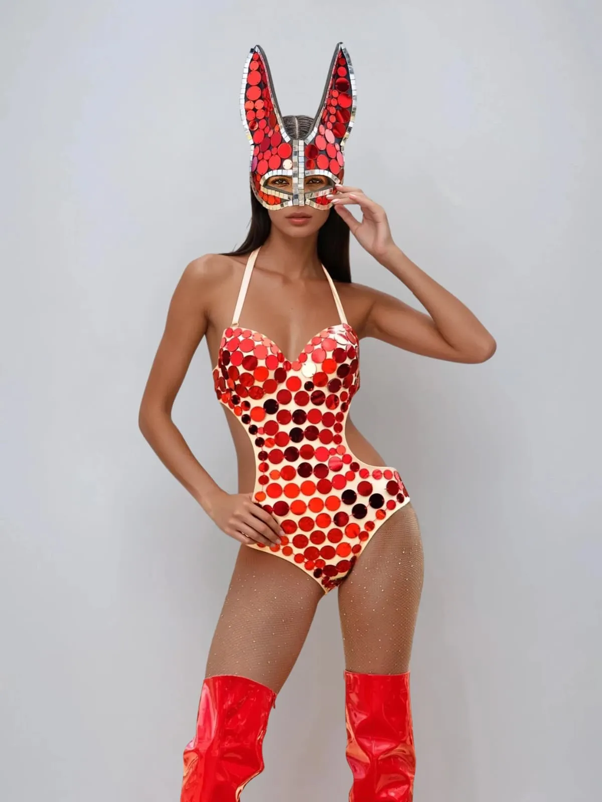 Maeris Halterneck Sequin Bodysuit In Red sold by Mew Mews product image thumbnail 3