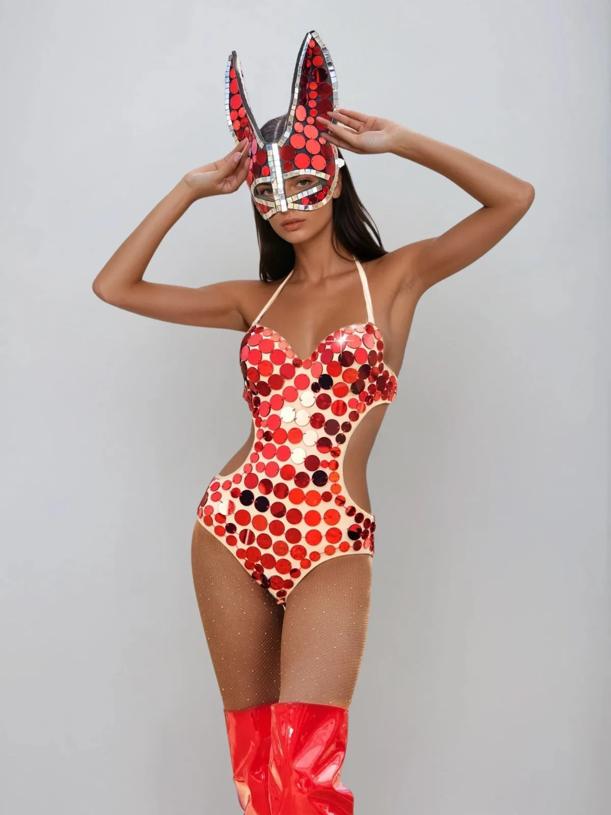 Maeris Halterneck Sequin Bodysuit In Red sold by Mew Mews product image thumbnail 4