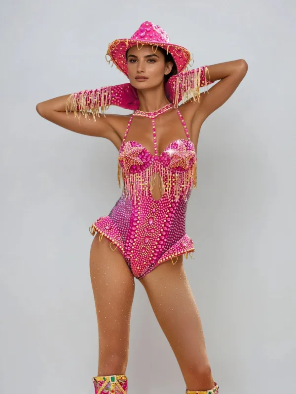 Myron Cutout Crystal Embellished Fringe Bodysuit sold by Mew Mews