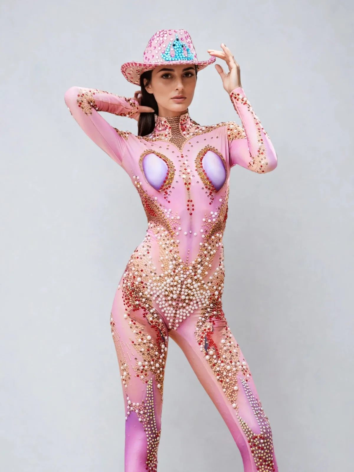 Myrax High Neck Rhinestone Jumpsuit sold by Mew Mews product image thumbnail 3