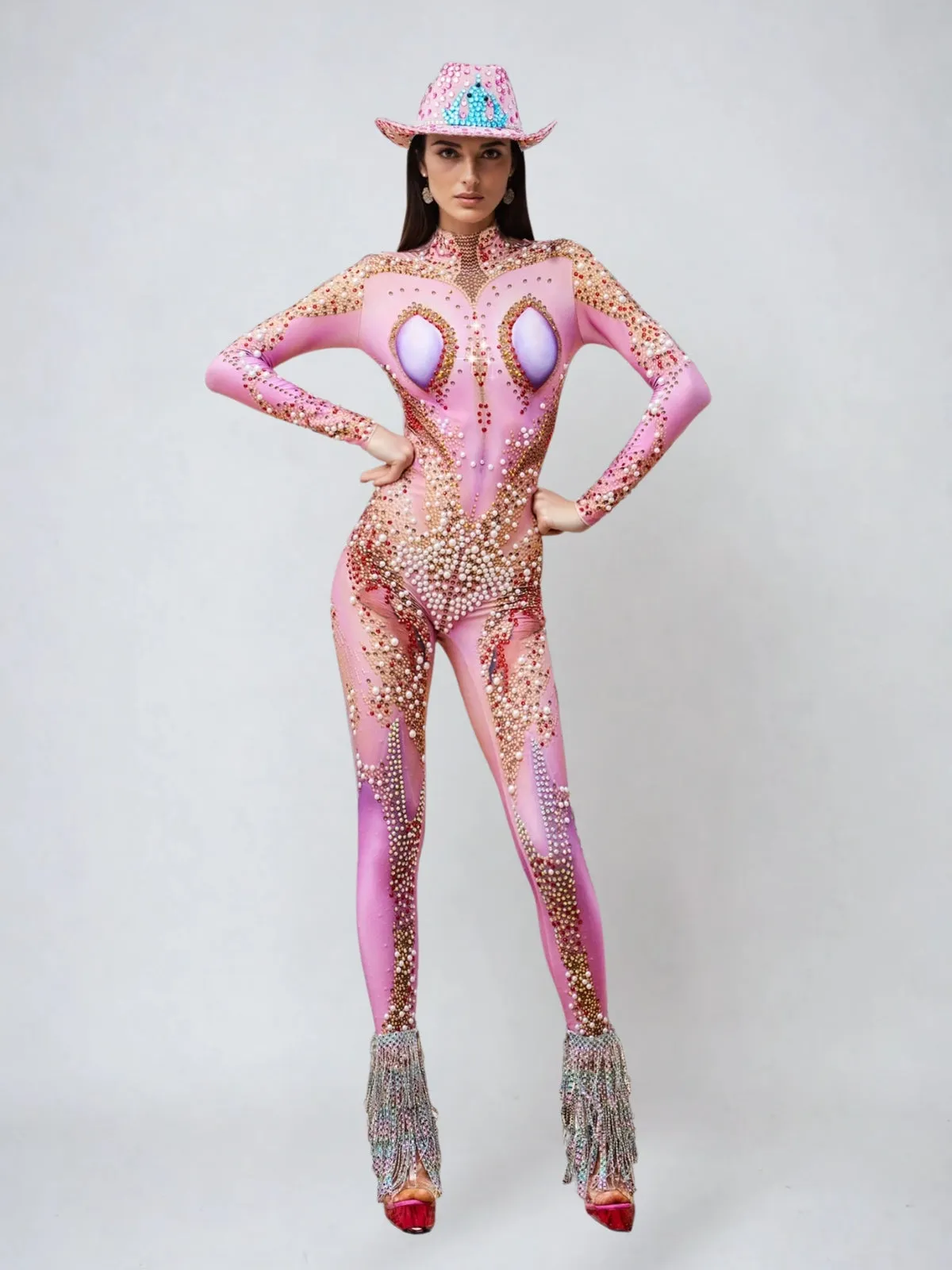 Myrax High Neck Rhinestone Jumpsuit sold by Mew Mews