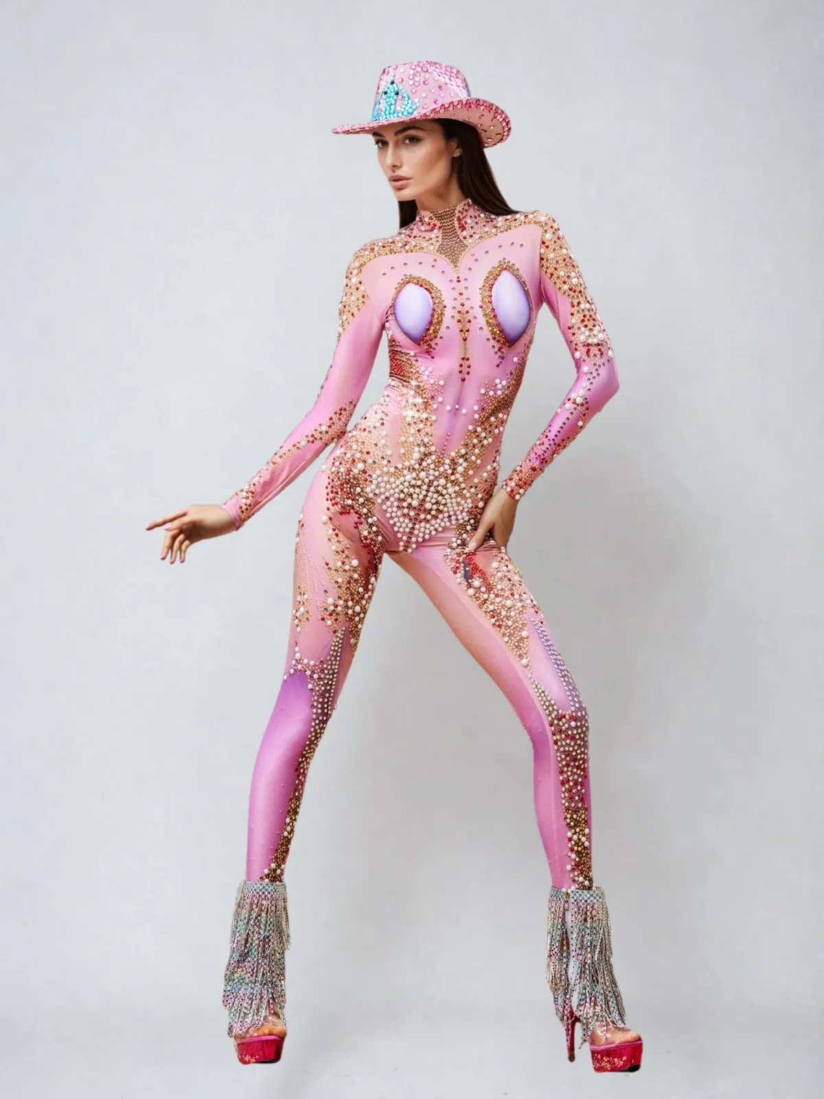 Myrax High Neck Rhinestone Jumpsuit sold by Mew Mews product image thumbnail 2