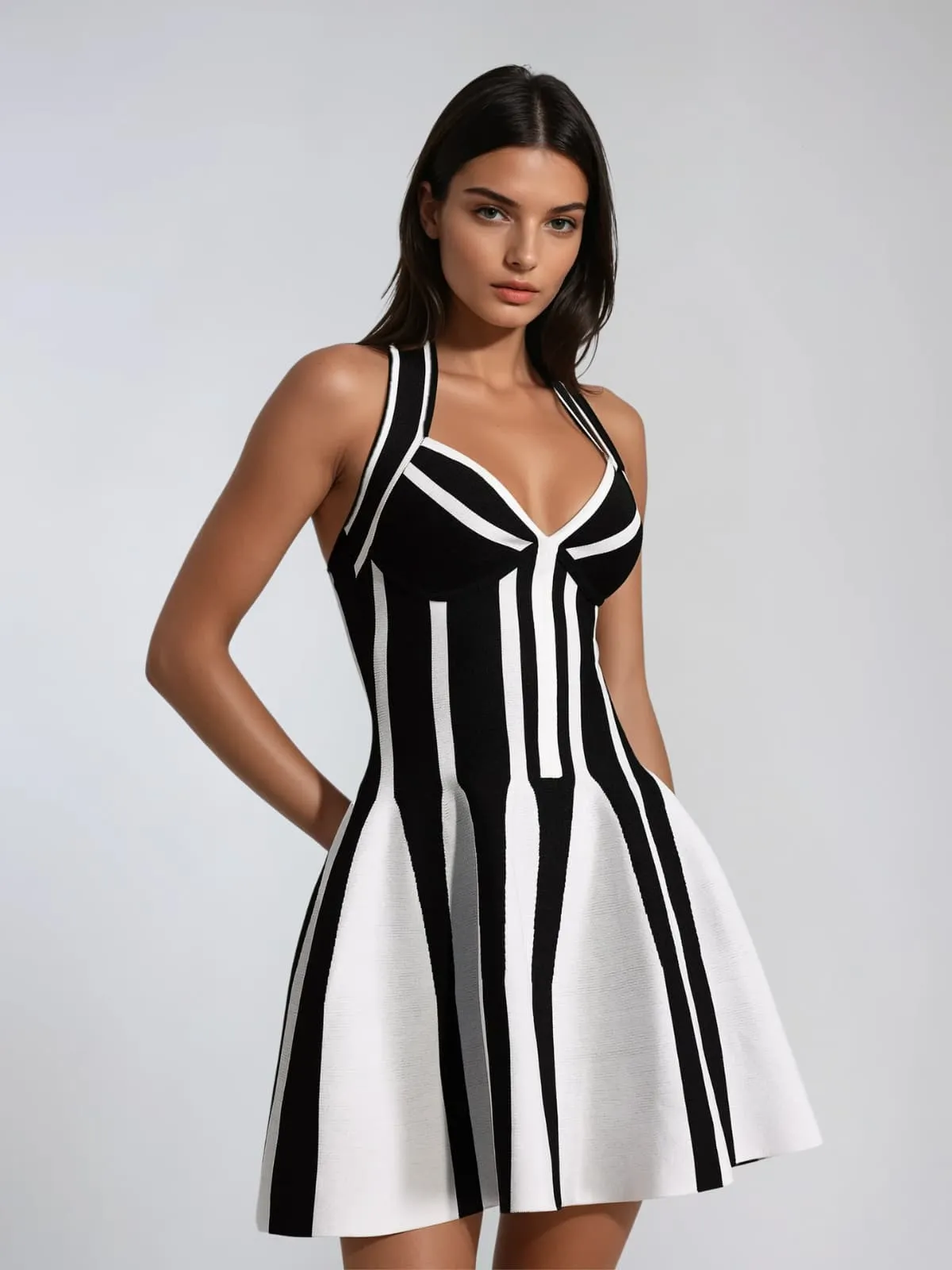 Fyron Halterneck Stripe Bandage Mini Dress sold by Mew Mews product image thumbnail 3