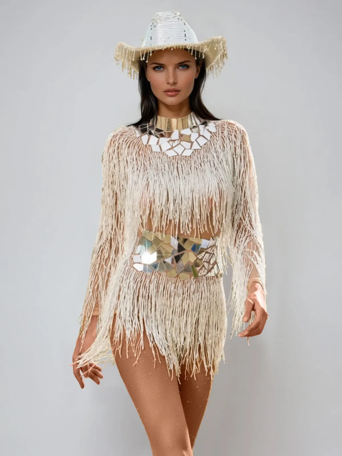 Karima Long Sleeve Fringe Acrylic Bodysuit sold by Mew Mews product image thumbnail 3