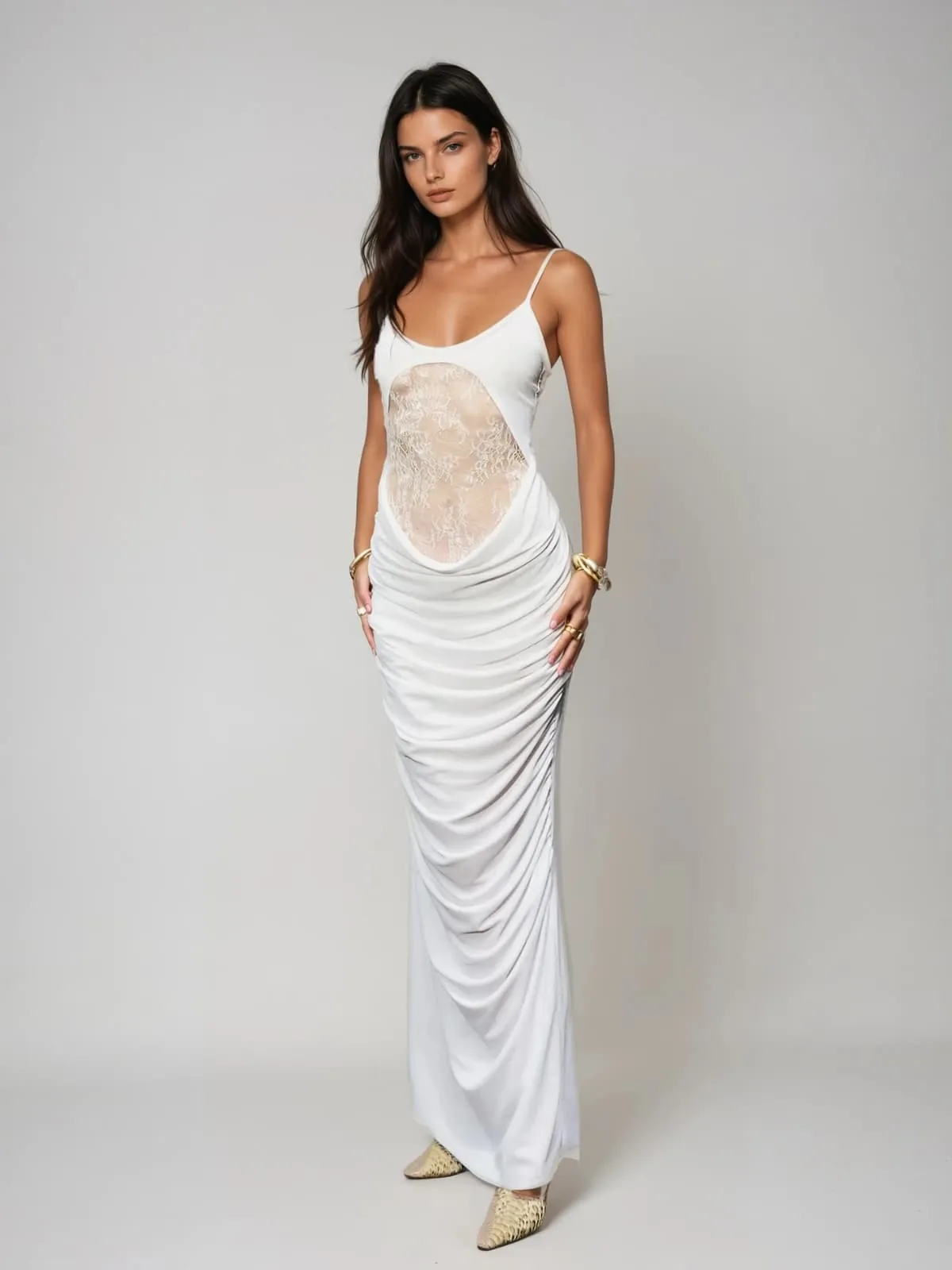 Brythis Spaghetti Ruched Lace Maxi Dress sold by Mew Mews product image thumbnail 2