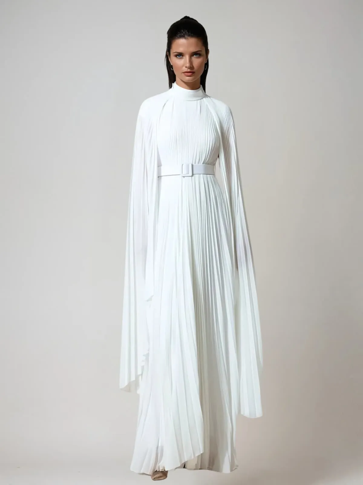 Jaelthis Cape Sleeve Pleated Maxi Dress sold by Mew Mews