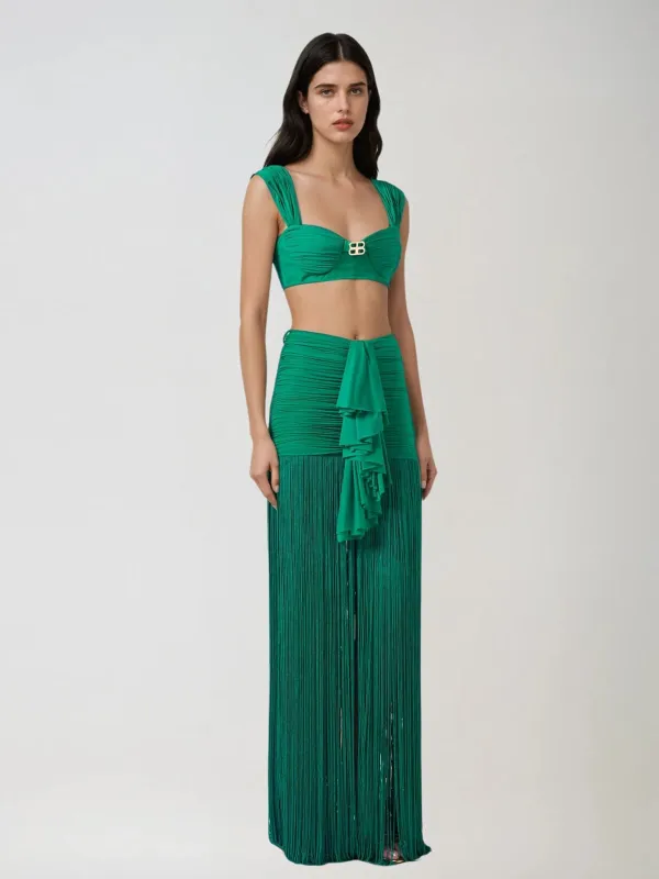 Ourania Ruched Fringe Skirt Set sold by Mew Mews
