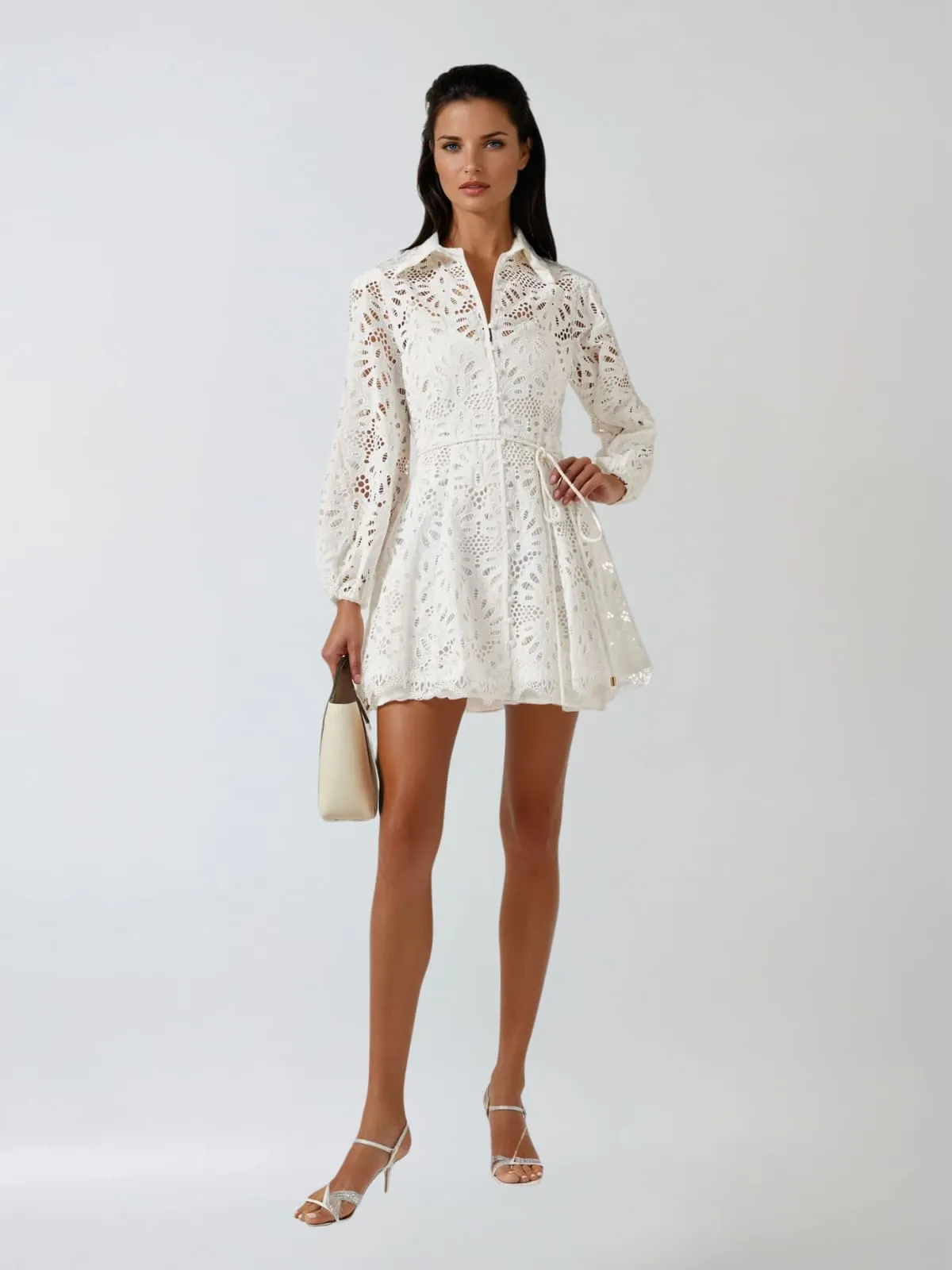 Nyren Folded Collar Cutout Tie Up Mini Dress sold by Mew Mews