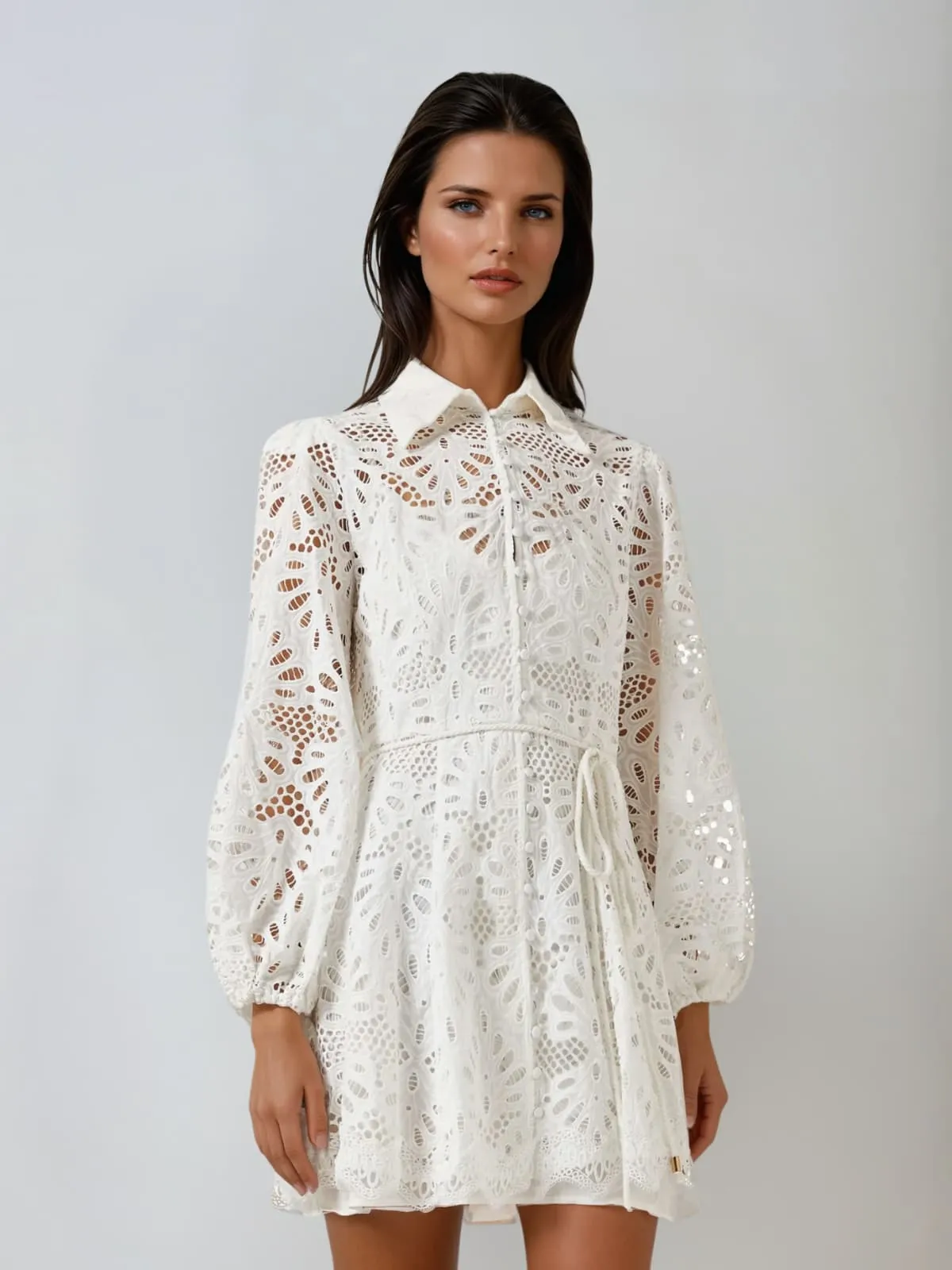 Nyren Folded Collar Cutout Tie Up Mini Dress sold by Mew Mews product image thumbnail 2