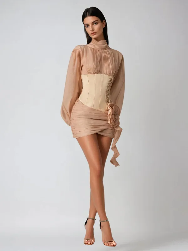 Gyrax Long Sleeve Corset Flower Mini Dress sold by Mew Mews