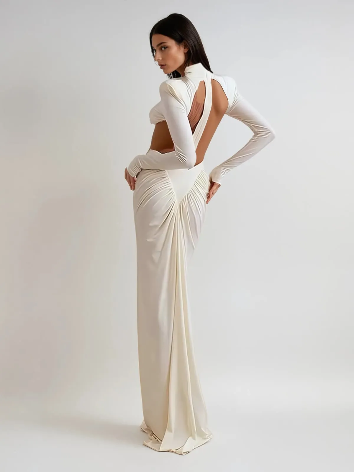 Gwydion High Neck Ruched Maxi Dress sold by Mew Mews product image thumbnail 3