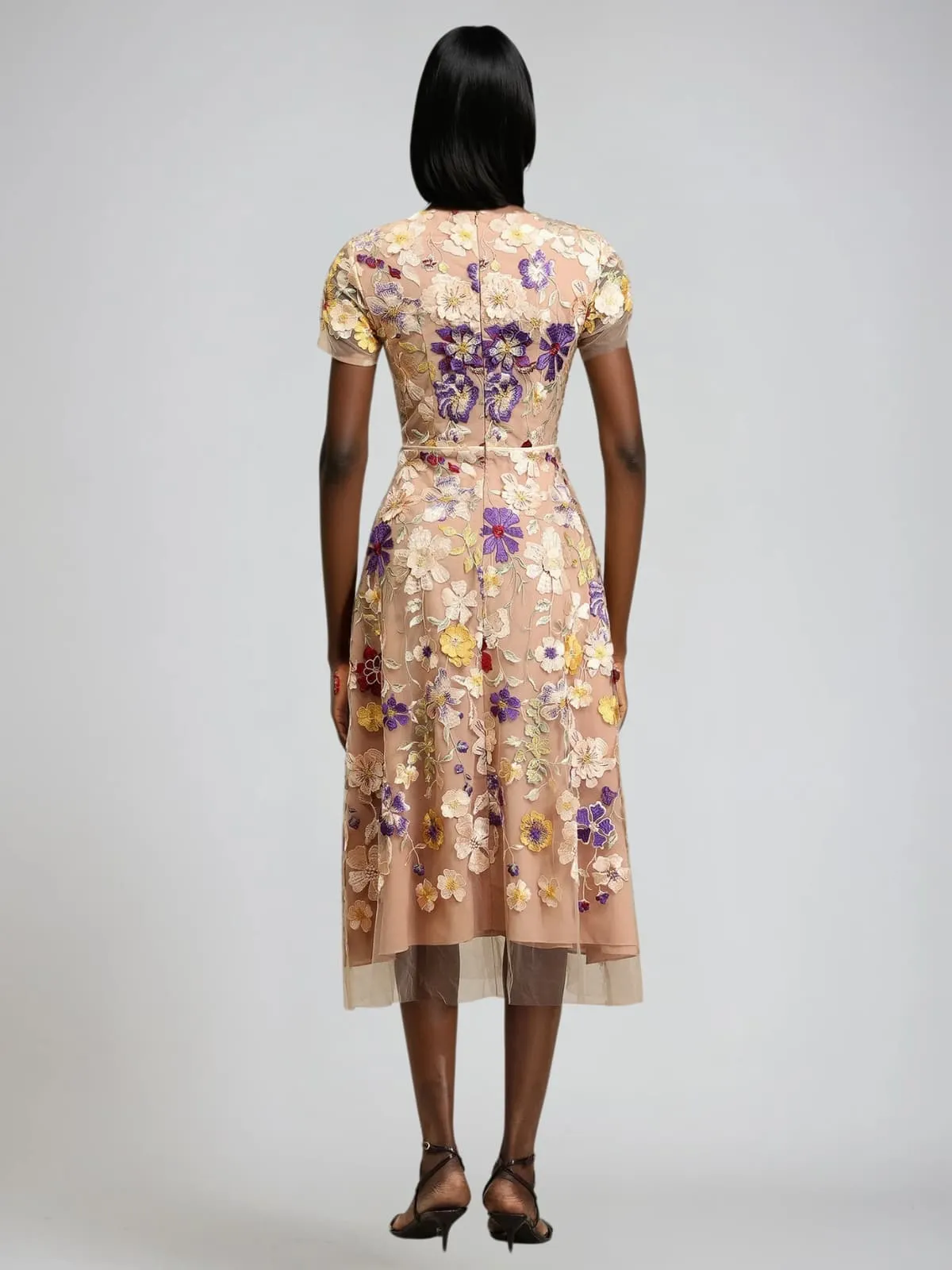 Geyra Short Sleeve Flower Embroidered Midi Dress sold by Mew Mews product image thumbnail 3
