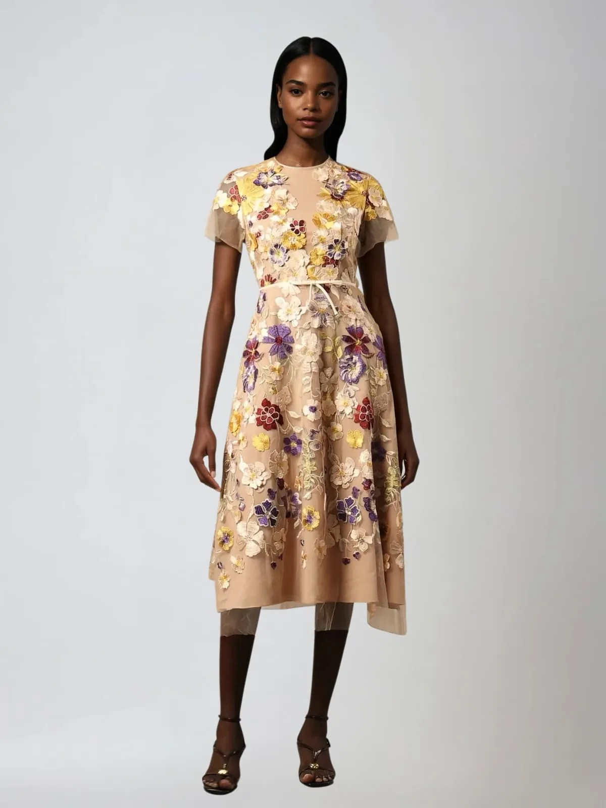 Geyra Short Sleeve Flower Embroidered Midi Dress sold by Mew Mews product image thumbnail 2