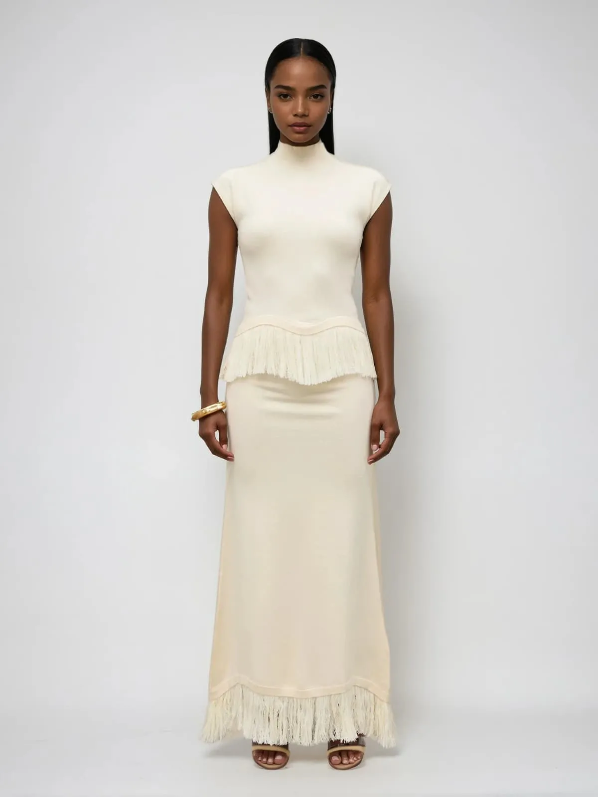 Saldrex Sleeveless Fringe Skirt Set sold by Mew Mews