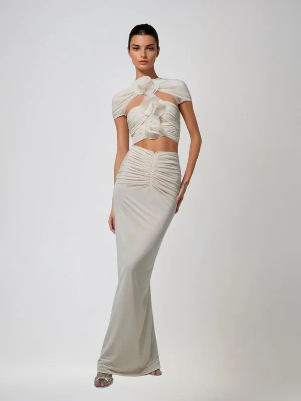 Ilvandis Flower Cutout Ruched Skirt Set sold by Mew Mews