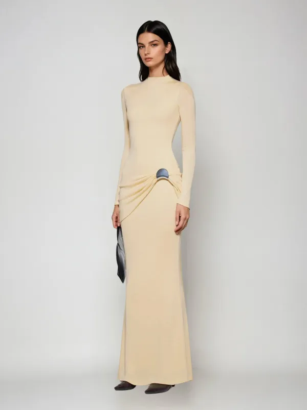 Paeltrix Long Sleeve Ruched Maxi Dress In Butter Yellow sold by Mew Mews