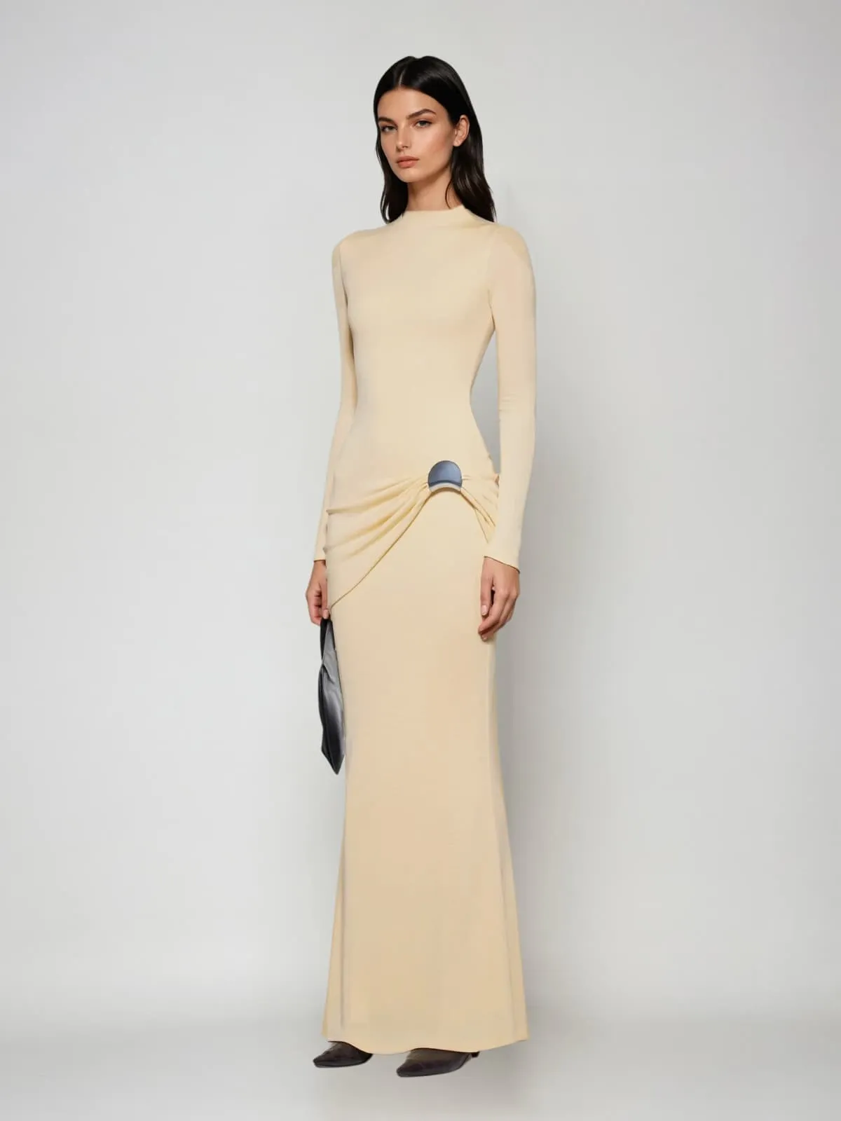 Paeltrix Long Sleeve Ruched Maxi Dress In Butter Yellow sold by Mew Mews