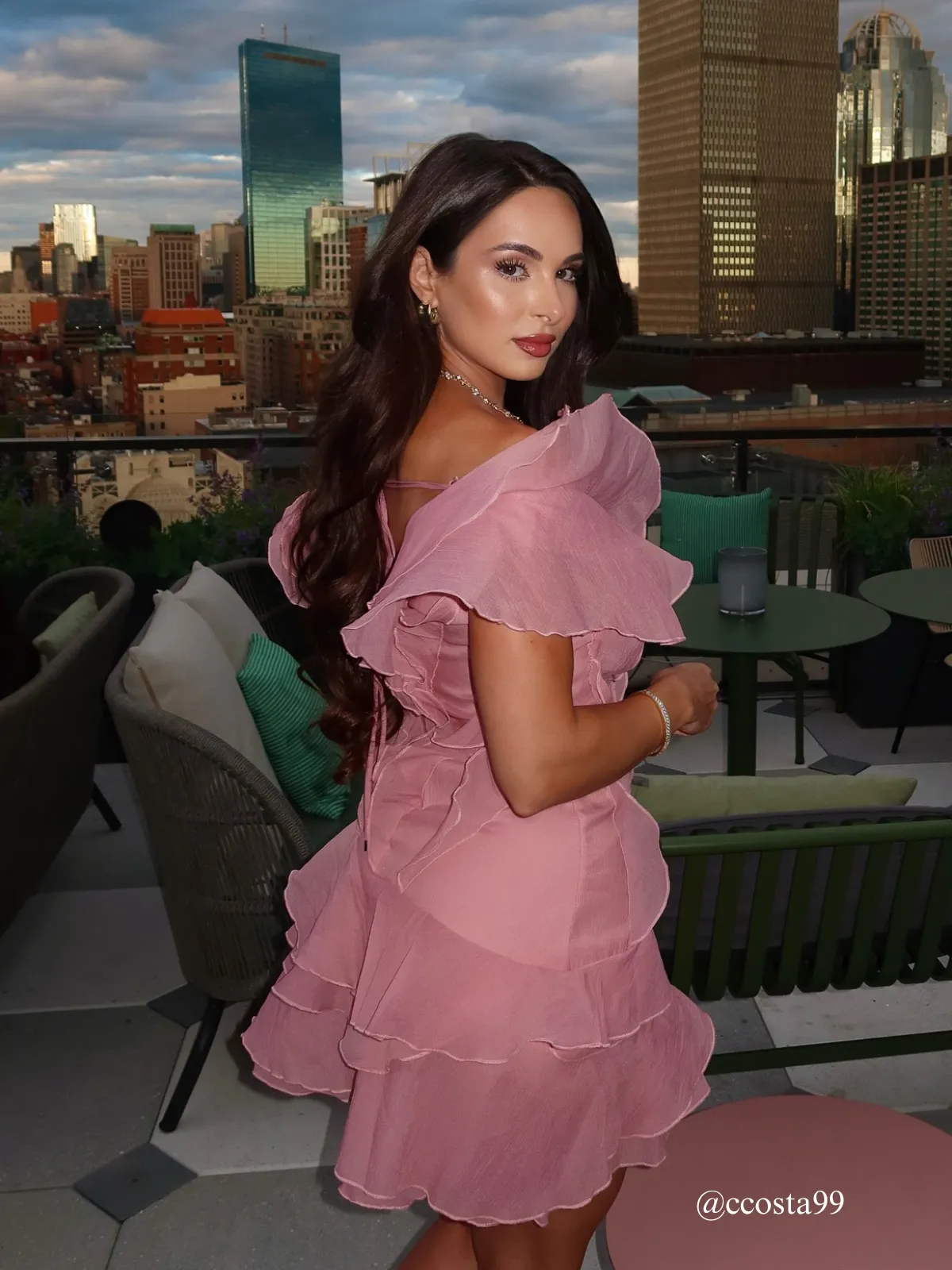 Dabney V Neck Ruffle Mini Dress In Pink sold by Mew Mews product image thumbnail 4