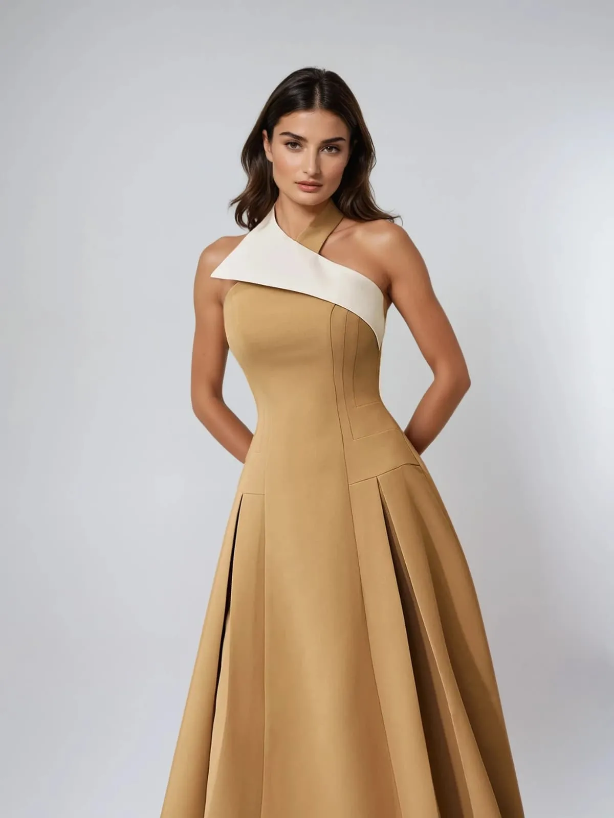 Fazrik Halterneck Midi Dress In Toast Tan sold by Mew Mews product image thumbnail 4